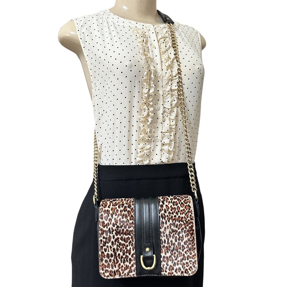 Talbots Leopard Print Leather Crossbody Bag Gold Chain‎ Strap Purse